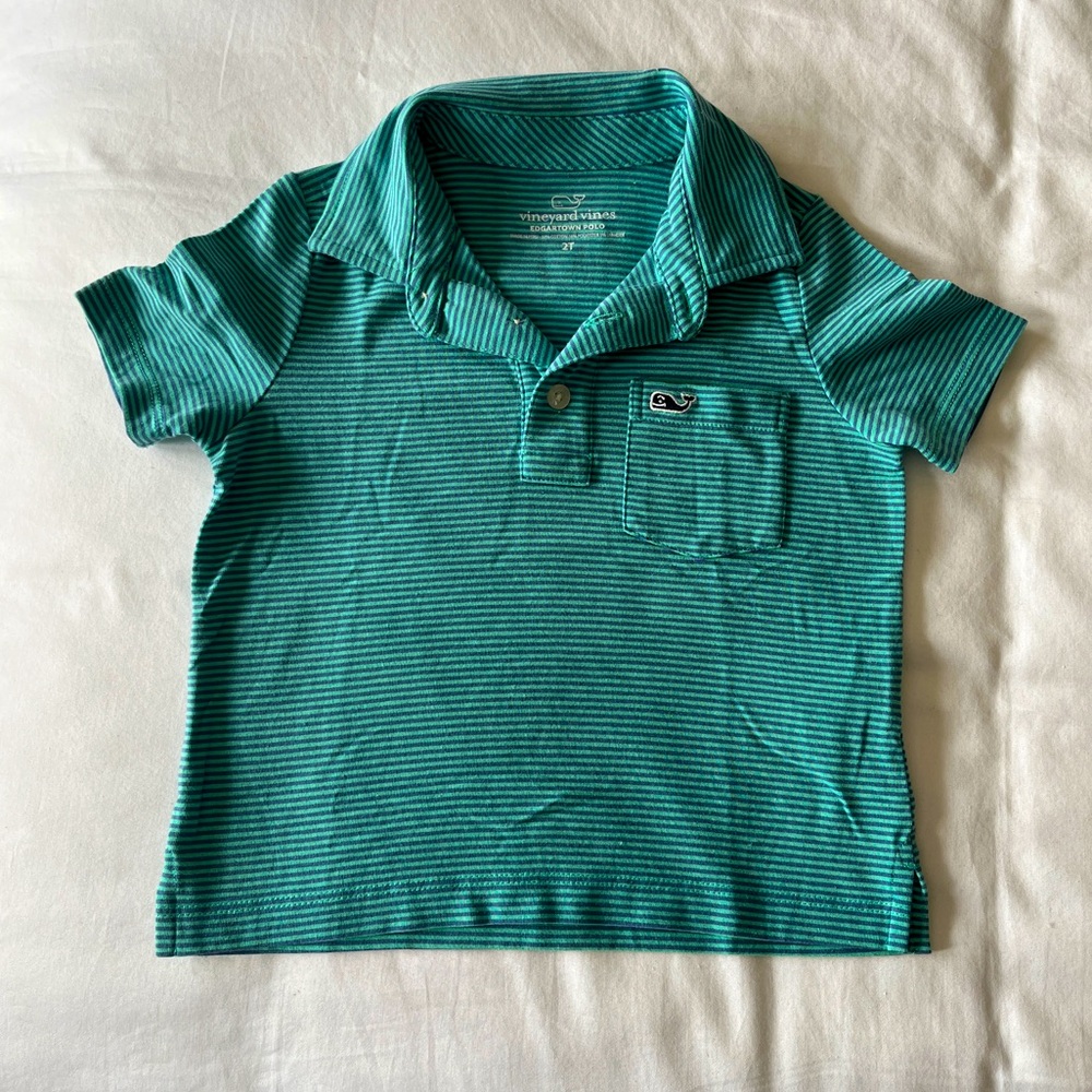 Vineyard Vines Boys 2T Teal Striped Polo Shirt